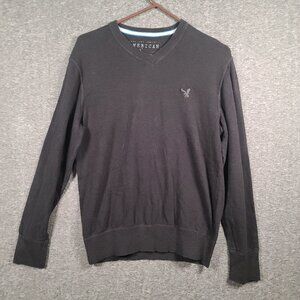 American Eagle Men's V-Neck Black Sweater Size Medium